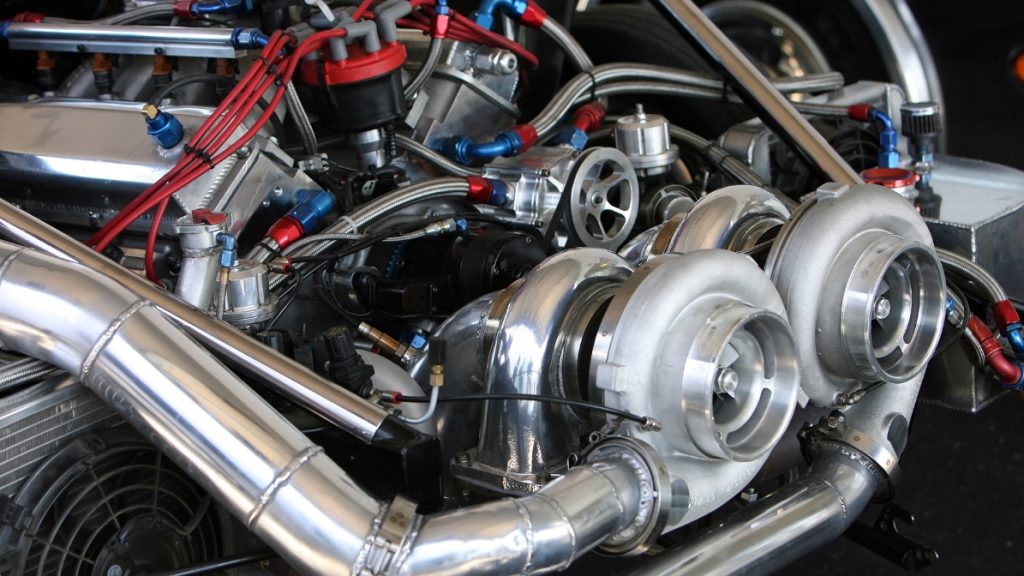 twin turbo or biturbo with a car engine 